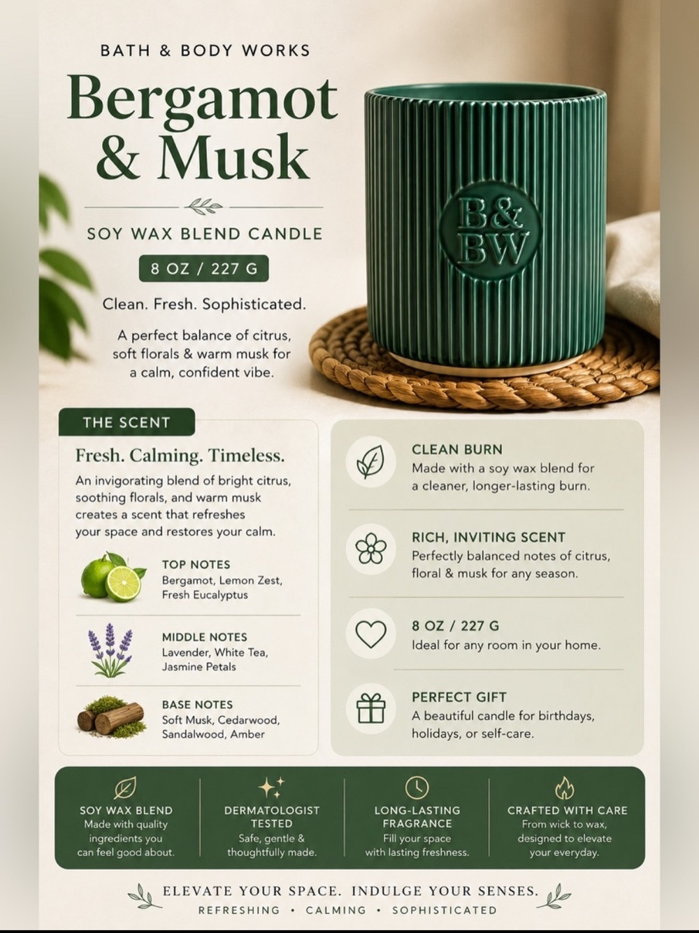 Bath and Body Works Bergamot & Musk Soy Wax Single Wick Candle